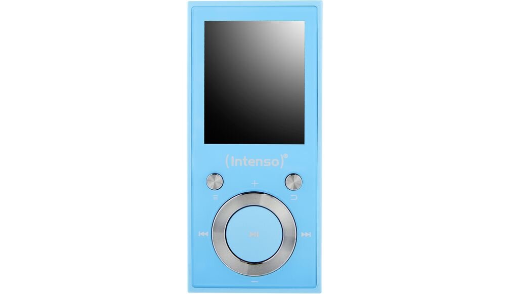 Odtwarzzacz MP3 INTENSO 64GB Video Scooter korektor dźwięku Hold kompaktowe wymiary 28 g, urządzenie na białym tle