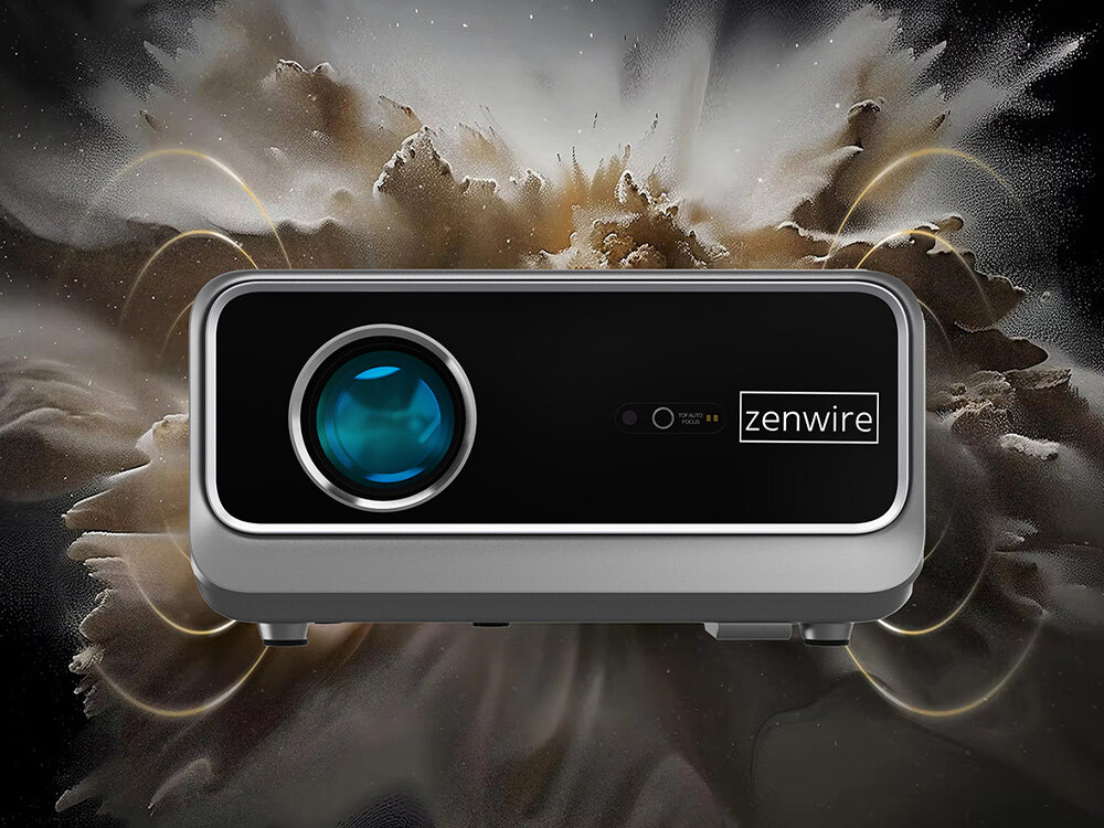 Projektor ZENWIRE PrimeView G60 Full HD duży ekran do filmów prezentacji i multimediów, projektor od frontu na ciemnym tle