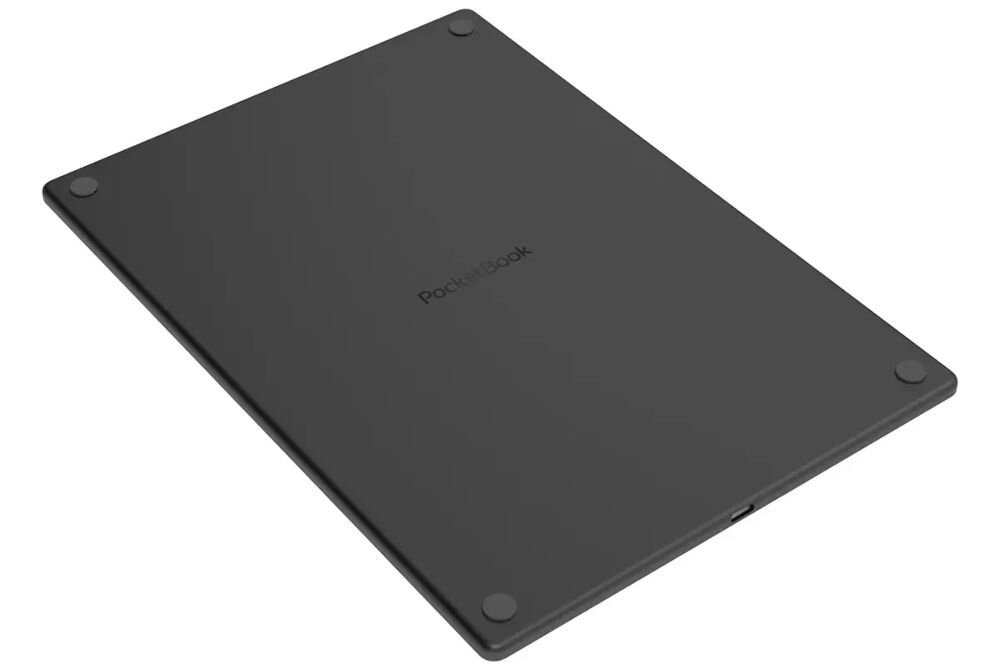 Czytnik e-booków POCKETBOOK InkPad One 10.3 cala, Podświetlany ekran, Wi-Fi, Bez reklam Czarny czytnik od tyłu na białym tle pamięć 32 GB, tysiące e-booków, biblioteka