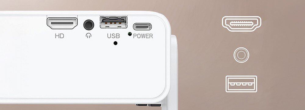 Projektor ZENWIRE PrimeView IMC260 HDMI USB 2.0 USB-C 45W mini Jack audio, kadr na złącza