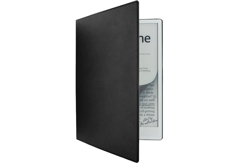 Etui POCKETBOOK InkPad One Czarny otwarte etui z czytnikiem na białym tle dopasowana konstrukcja, czarne etui, ochrona obudowy