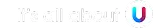 Logo z napisem \'It\'s all about U\' z kolorowym symbolem \'U\' po prawej stronie.