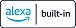 Logo z napisem \'alexa built-in\' z niebieskim symbolem uśmiechu po lewej stronie.