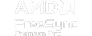 Logo AMD FreeSync Premium Pro w kolorze białym na czarnym tle.