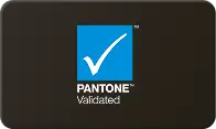 Obraz przedstawia logo z niebieskim kwadratem i białym znakiem wyboru. Pod spodem znajduje się tekst \'PANTONE Validated\'.