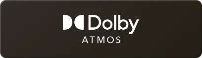 Logo z napisem \'Dolby ATMOS\' na ciemnym tle.