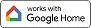 Mała ikona z napisem \'works with Google Home\' na białym tle, z kolorowym symbolem domu po lewej stronie.