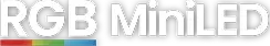 Logo z napisem \'RGB MiniLED\' na czarnym tle, z kolorowym paskiem pod literami \'RGB\'.