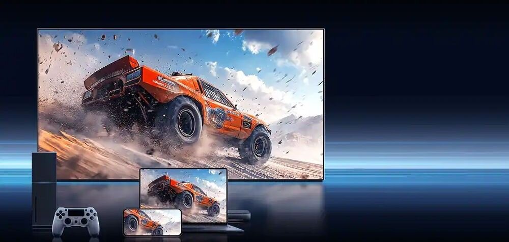 Telewizor HISENSE 55UR8S USB-C przesyłanie obrazu 4K 165Hz ładowanie 10W, telewizor, smartfon, laptop, konsola, kontroler