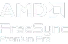Logo z napisem \'AMD FreeSync Premium Pro\' na tle w odcieniach szarości i błękitu.