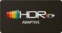Logo HDR10+ Adaptive z kolorowym gradientem po lewej stronie na czarnym tle.