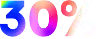 Kolorowy napis \'30%\' z gradientem przechodzącym od niebieskiego do różowego.
