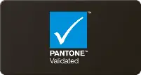 Obraz przedstawia logo z niebieskim kwadratem i białym znakiem wyboru. Pod spodem znajduje się tekst \'PANTONE Validated\'.