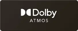 Logo Dolby Atmos na ciemnym tle.