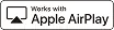Czarno-białe logo z napisem \'Works with Apple AirPlay\' oraz ikoną ekranu z trójkątem skierowanym w górę.