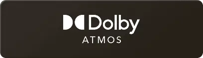 Logo z napisem \'Dolby ATMOS\' na ciemnym tle.