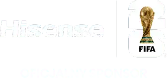 Oficjalny sponsor: FIFA (Fédération Internationale de Football Association) z pucharem i napisem FIFA oraz logo Hisense