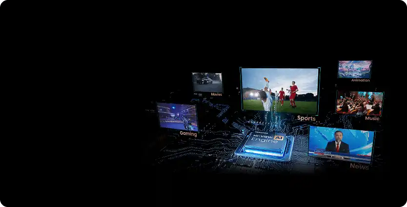 Procesor HI-VIEW AI (Artificial Intelligence) obsługujący tryby: Gaming, Movies, Sports, Animation, Music oraz News