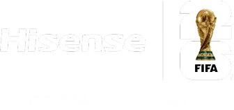 Logo Hisense obok pucharu świata FIFA z liczbą 2022.