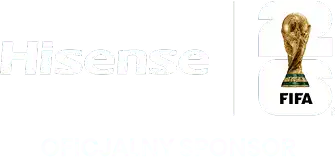 Oficjalny sponsor: FIFA (Fédération Internationale de Football Association) z pucharem i napisem FIFA oraz logo Hisense