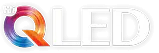 Logo technologii Hi-QLED (Quantum Dot Light Emitting Diode) z dużą, kolorową literą Q wykonaną z tęczowych linii