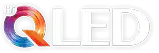 Logo technologii Hi-QLED (Quantum Dot Light Emitting Diode) z dużą, kolorową literą Q wykonaną z tęczowych linii