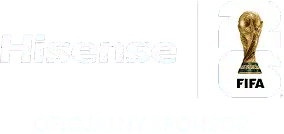 Oficjalny sponsor: FIFA (Fédération Internationale de Football Association) z pucharem i napisem FIFA oraz logo Hisense