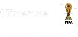 Oficjalny sponsor: FIFA (Fédération Internationale de Football Association) z pucharem i napisem FIFA oraz logo Hisense