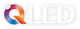 Logo technologii Hi-QLED (Quantum Dot Light Emitting Diode) z dużą, kolorową literą Q wykonaną z tęczowych linii