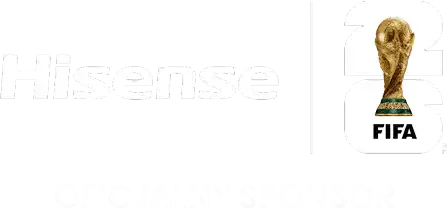 Oficjalny sponsor: FIFA (Fédération Internationale de Football Association) z pucharem i napisem FIFA oraz logo Hisense