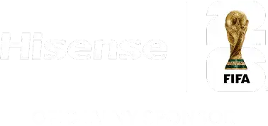 Oficjalny sponsor: FIFA (Fédération Internationale de Football Association) z pucharem i napisem FIFA oraz logo Hisense