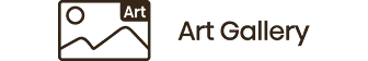 Ikona minimalistycznego krajobrazu z czarnych linii i napis: Art Gallery (galeria sztuki)