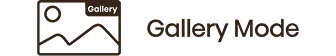 Ikona minimalistycznego krajobrazu z czarnych linii i napis: Gallery Mode (tryb galerii)