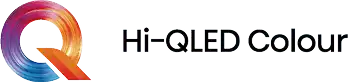 Logo technologii Hi-QLED Colour (Quantum Dot Light Emitting Diode) z dużą, kolorową literą Q