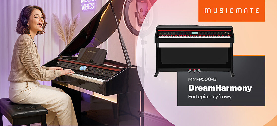 Fortepian cyfrowy MUSICMATE MM-P500-B DreamHarmony 88 ważonych klawiszy Hammer brzmienie sceniczne nauka gry, osoba grająca na fortepianie