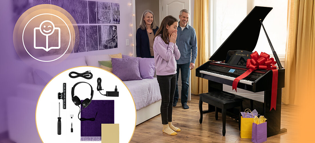 Fortepian cyfrowy MUSICMATE MM-P500-B DreamHarmony Bluetooth Data USB system Hi Fi zasilanie DC 12V 3A, fortepian stojący w pokoju