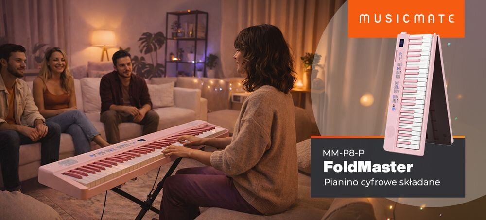 Pianino cyfrowe składane MUSICMATE MM-P8 FoldMaster 88 klawiszy mobilna konstrukcja instrument klawiszowy, Osoba grająca na pianinie
