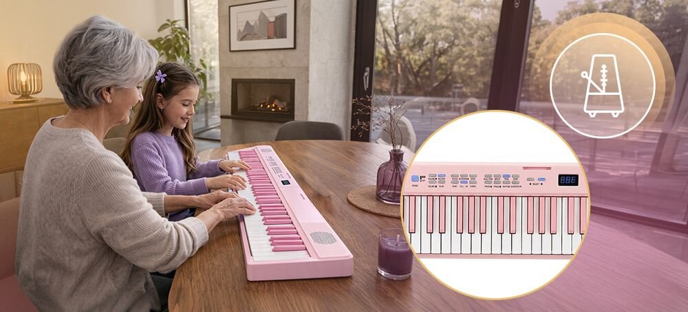 Pianino cyfrowe składane MUSICMATE MM-P8 FoldMaster funkcje split dual transpozycja regulacja głośności, osoby grające na pianinie