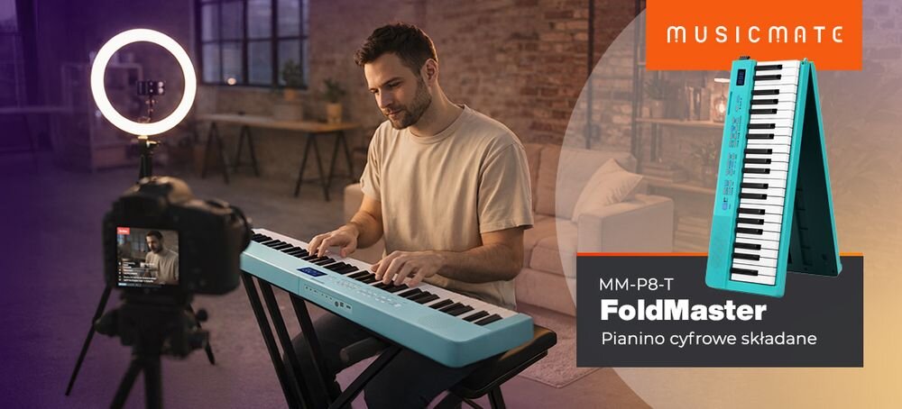 Pianino cyfrowe składane MUSICMATE MM-P8 FoldMaster 88 klawiszy mobilna konstrukcja instrument klawiszowy, Osoba grająca na pianinie