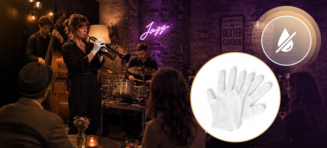 Trąbka MUSICMATE MM-D85 MidnightTrumpet stabilne brzmienie wyrównana intonacja projekcja dźwięku, osoba grająca na trąbce