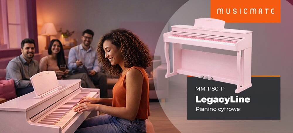 Pianino cyfrowe MUSICMATE MM-P80-P LegacyLine 88 ważonych klawiszy Hammer Action Bluetooth, osoba grająca na pianinie