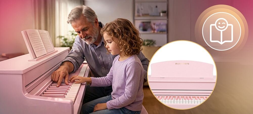 Pianino cyfrowe MUSICMATE MM-P80-P LegacyLine 88 ważonych klawiszy Hammer Action Bluetooth pedał 3-funkcyjny, nauczyciel uczący dziecko gry na pianinie