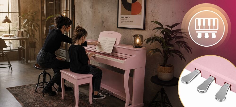 Pianino cyfrowe MUSICMATE MM-P80-P LegacyLine French DREAM DSP polifonia 192-głosowa głośniki 20 W, nauczyciel uczący dziecko gry na pianinie