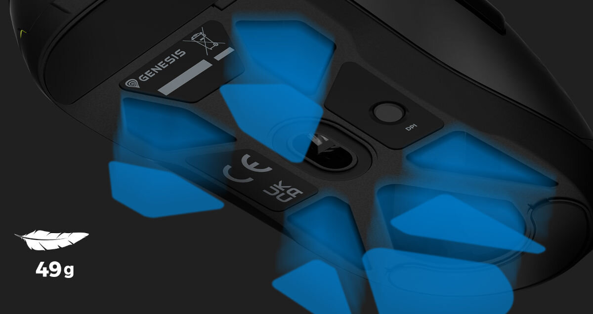 Mysz GENESIS Krypton 660 RGB Czarny szybka reakcja wysoki komfort waga 49 gram lekki kabel Paracord USB-A unikalne wciącia w spodzie