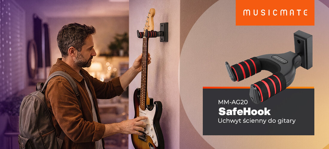 Uchwyt ścienny do gitary MUSICMATE MM-AG20 SafeHook, ekspozycja instrumentu