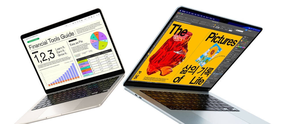 MacBook Air dwa lewitujące macbooki konfiguracja asystent iCloud wbudowane aplikacje