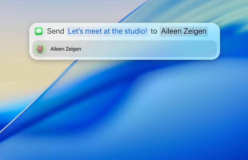 Laptop APPLE MacBook Pro 2026 Powiadomienie systemowe macOS o wysyłaniu wiadomości tekstowej Let's meet at the studio! do kontaktu Aileen Zeigen.