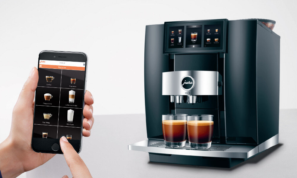 Ekspres JURA J8 Piano White (EA) JURA Operating Experience (J.O.E.®) smartfon obsługa informacja dostep kawy komunikaty