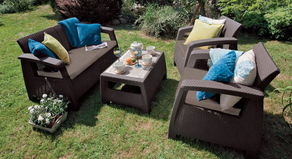Meble ogrodowe KETER Corfu II Set Grafitowy podwójna sofa 128 x 79 x 70 cm opływowy uniwersalny kształt