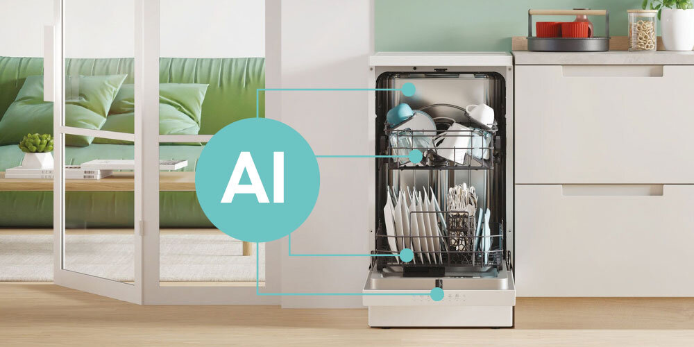 ZMYWARKA CANDY RAPIDO CF0C7SB0FW lifestyle kuchnia infografika zabudowa zmywarka wnętrze otwarta załadunek naczynia Czujnik załadunku